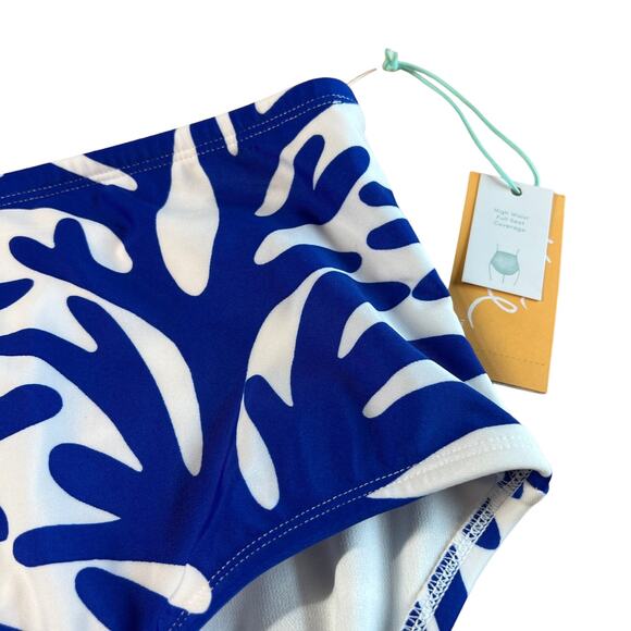 Kona Sol Women's Plus Size Blue Print High Waist Bikini Bottom - Size 1X - NWT - Picture 5 of 7